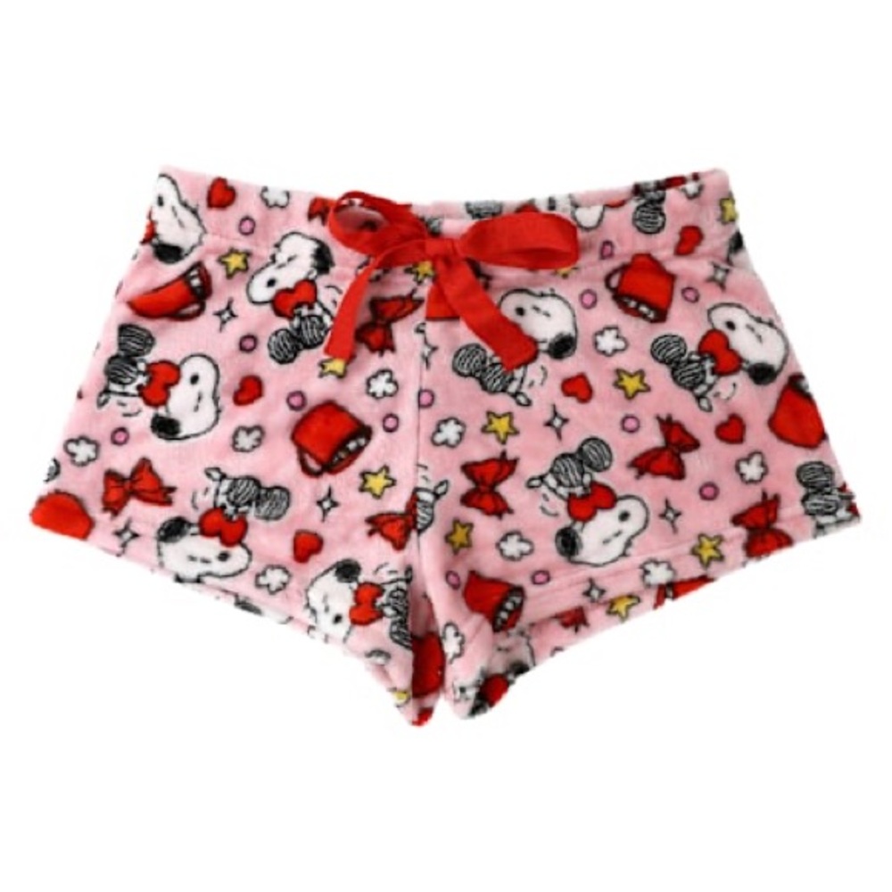 Snoopy Pink Cozy Night Plush Pajama Shorts Size Large NWT